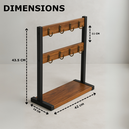 Industrial Wooden Mug Holder Stand For Countertop