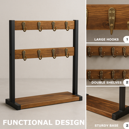 Industrial Wooden Mug Holder Stand For Countertop