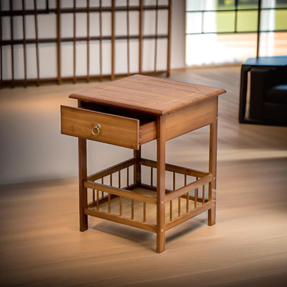 2 Tier Wooden Side Table With Drawer