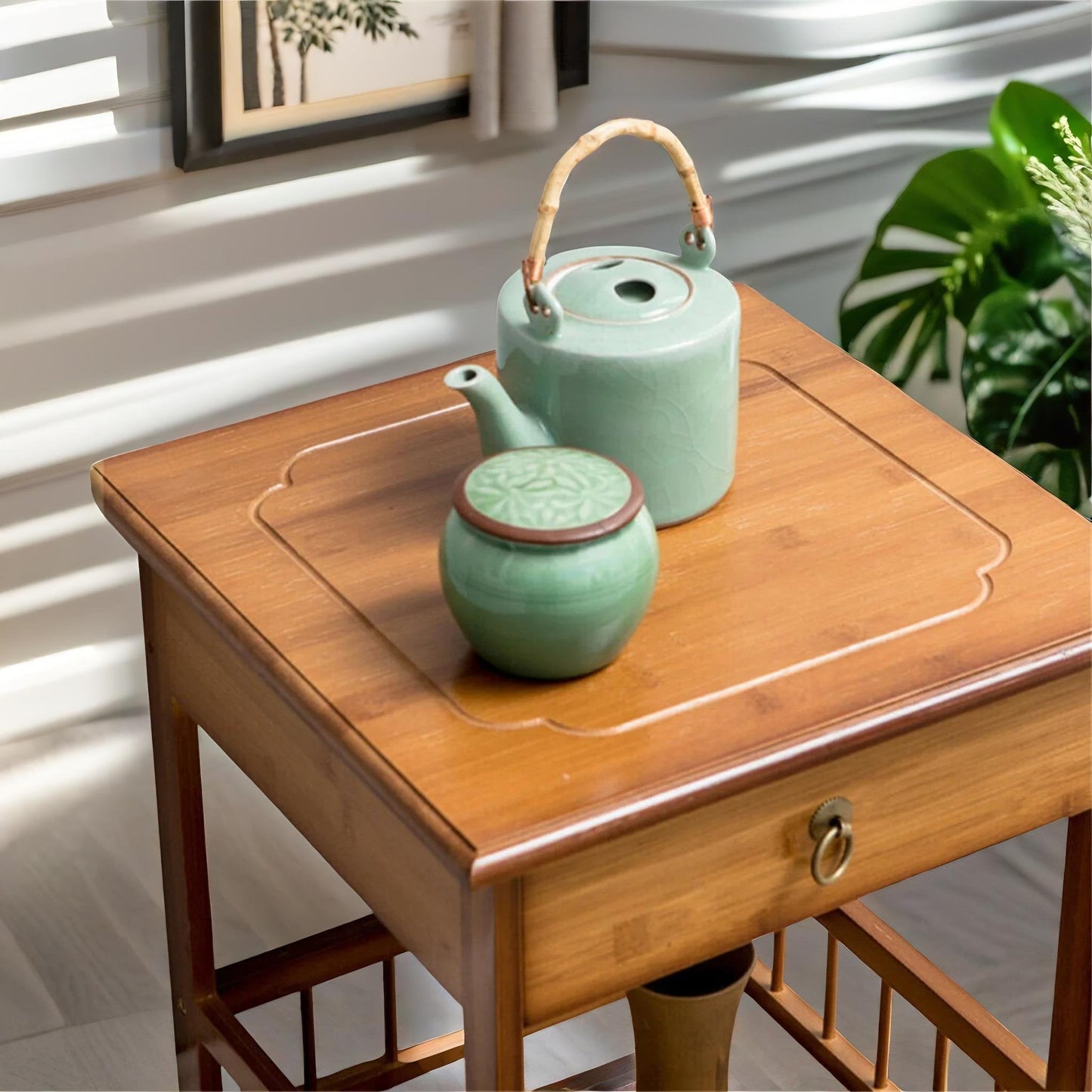 2 Tier Wooden Side Table With Drawer