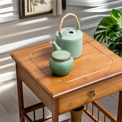 2 Tier Wooden Side Table With Drawer