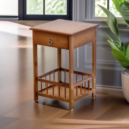 2 Tier Wooden Side Table With Drawer