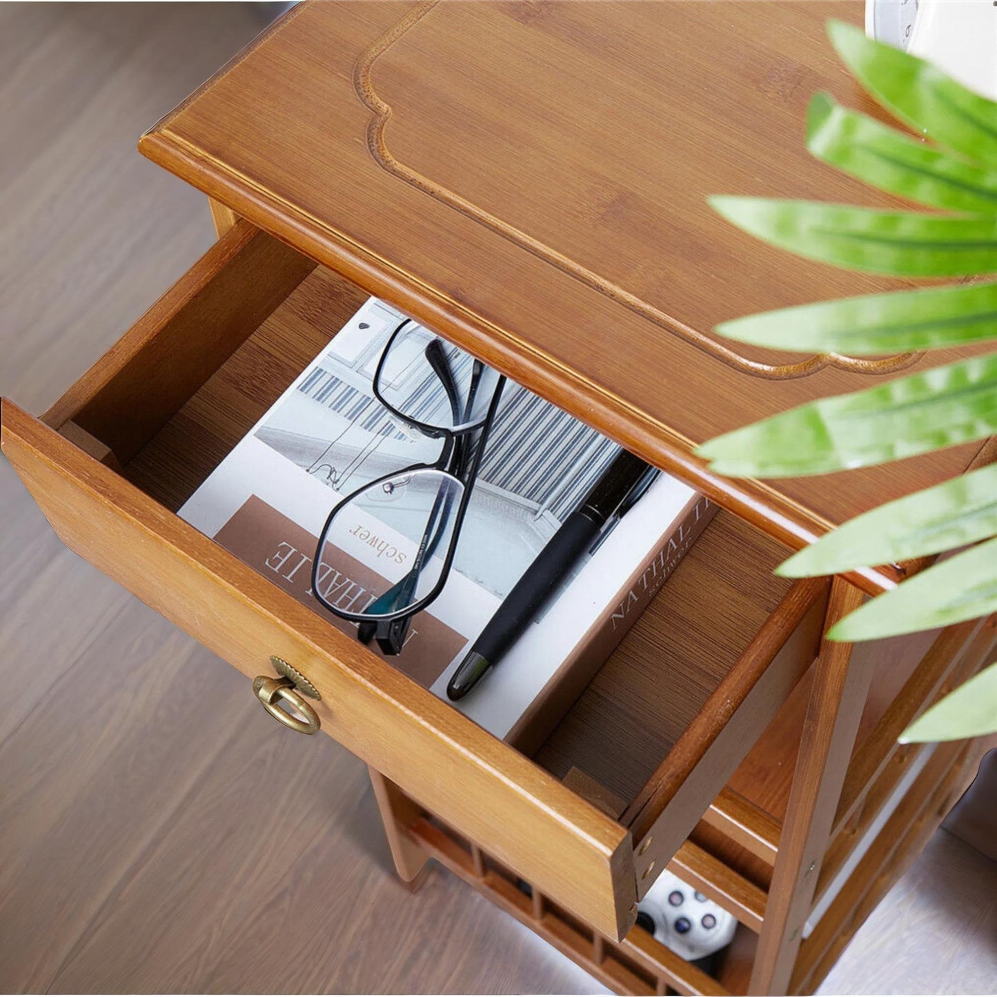 3 Tier Wooden Tall Side Table With Drawer