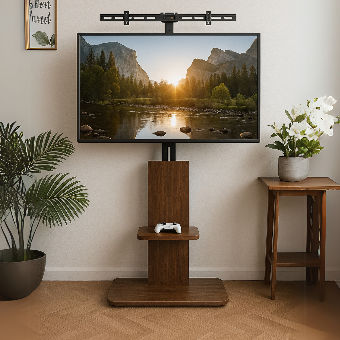 2 Tier Adjustable TV Floor Stand With 2 Shelves