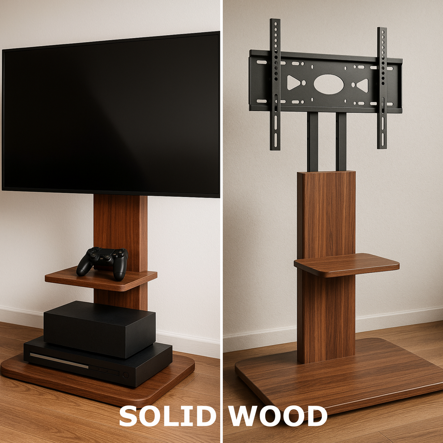 2 Tier Adjustable TV Floor Stand With 2 Shelves