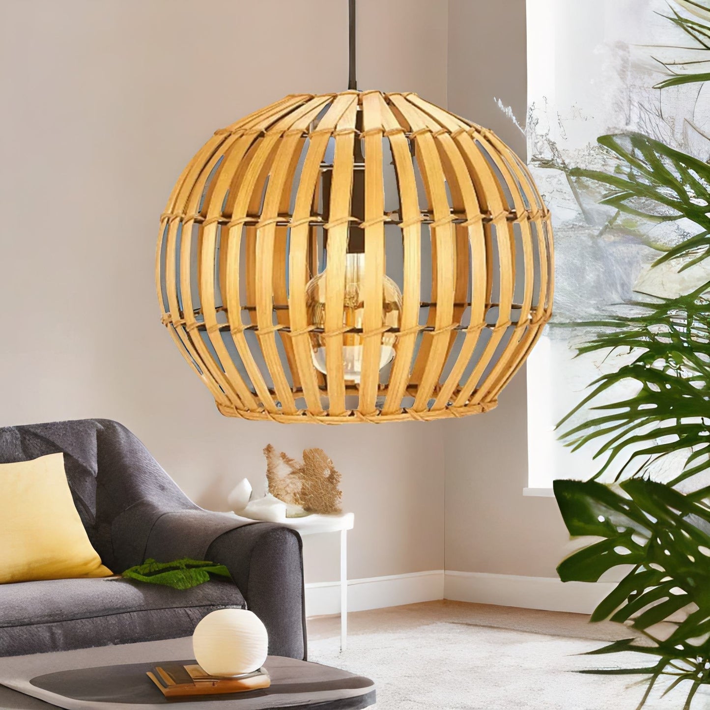 Bambo Wicker Scandi Ceiling Light Pendant Shade Natural Brown