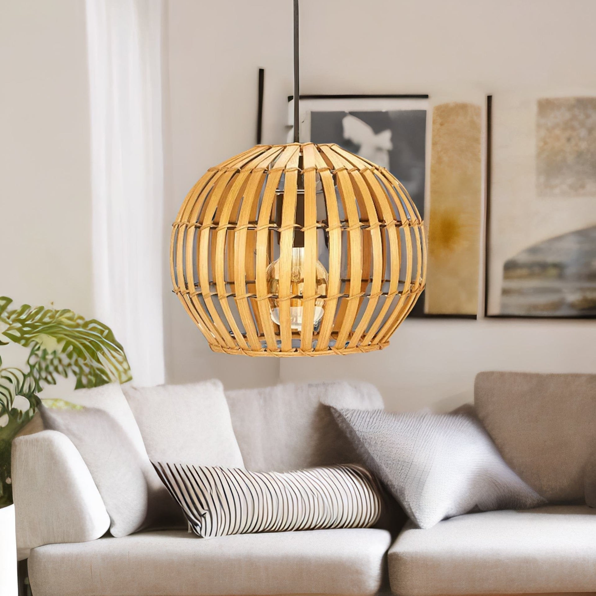 Bambo Wicker Scandi Ceiling Light Pendant Shade Natural Brown