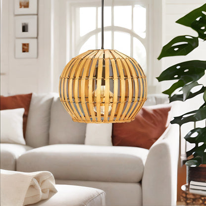 Bambo Wicker Scandi Ceiling Light Pendant Shade Natural Brown
