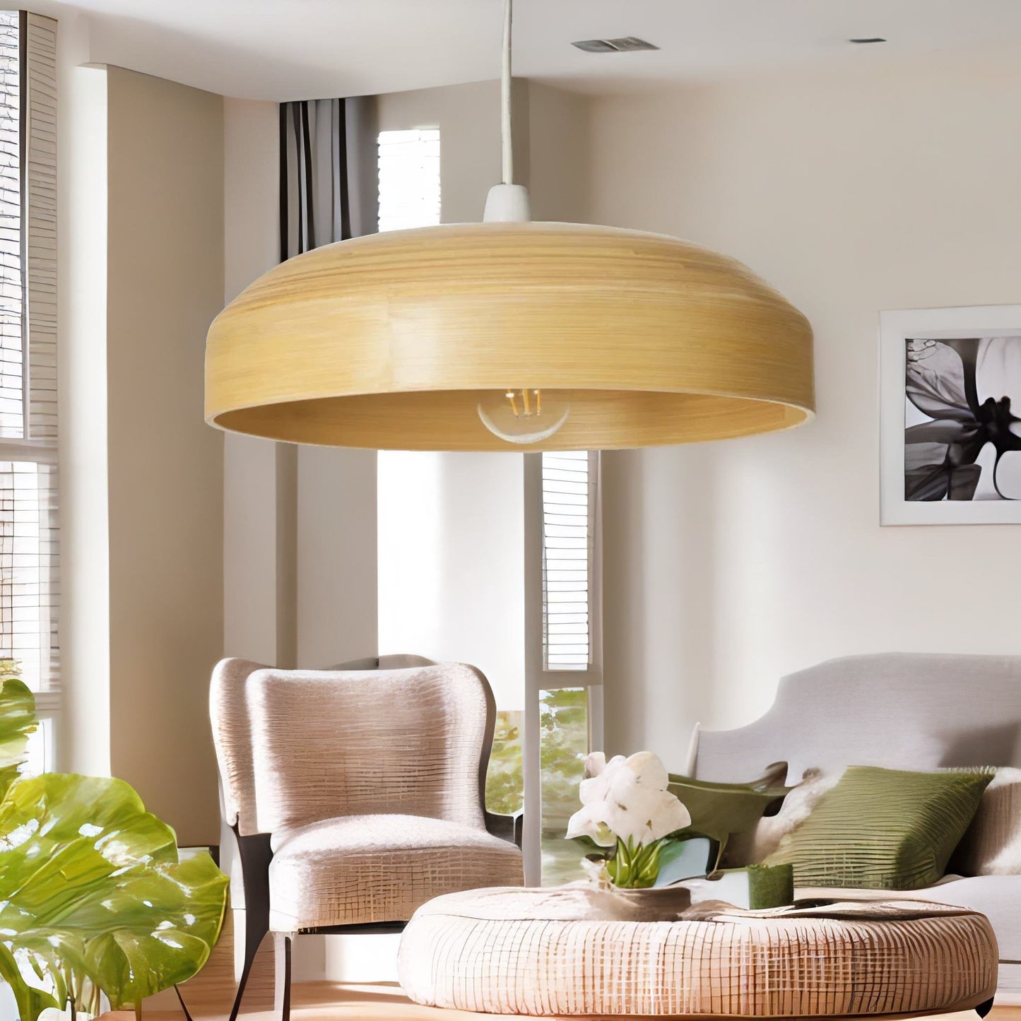 Wooden Dome Ceiling Light Pendant Shade Natural Brown