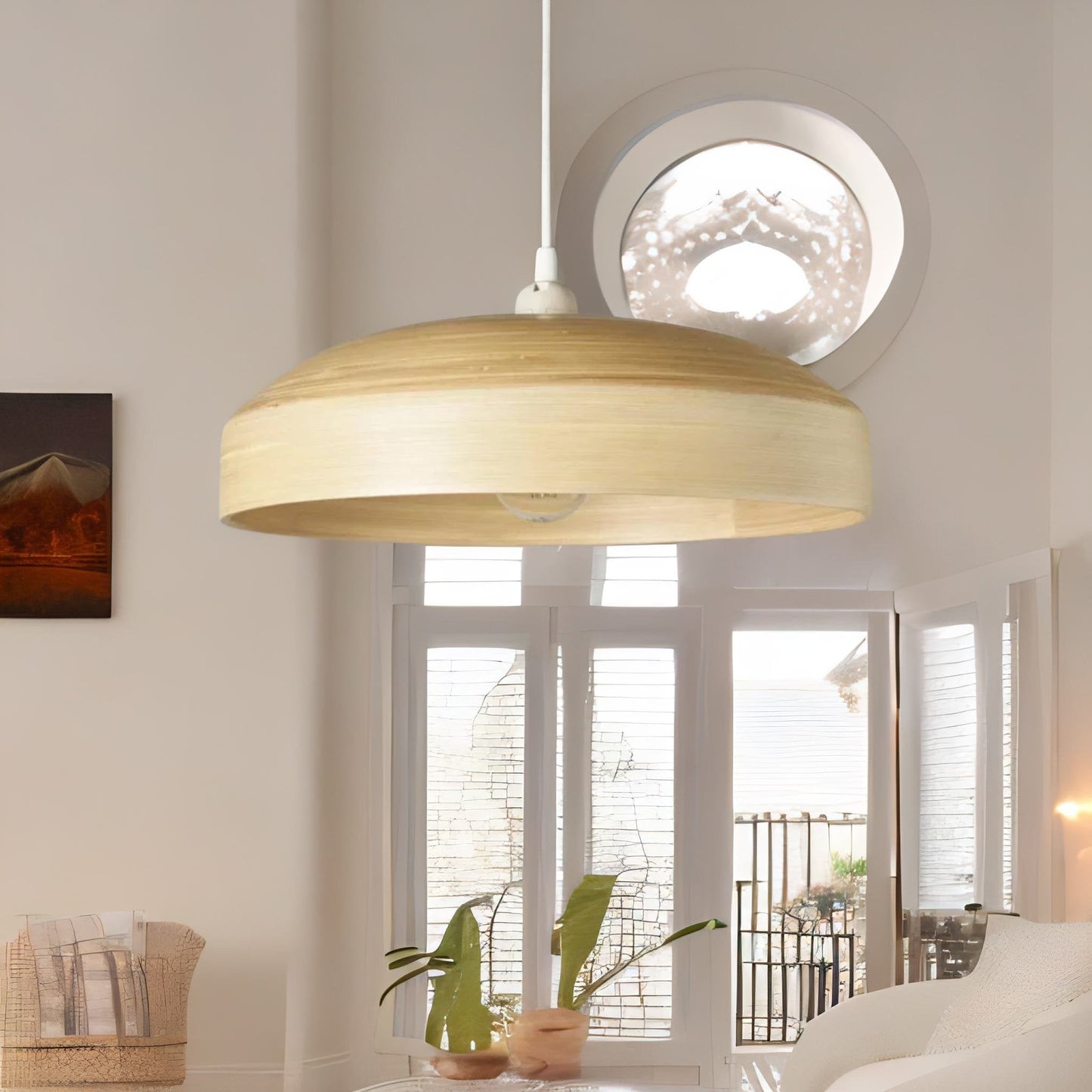 Wooden Dome Ceiling Light Pendant Shade Natural Brown