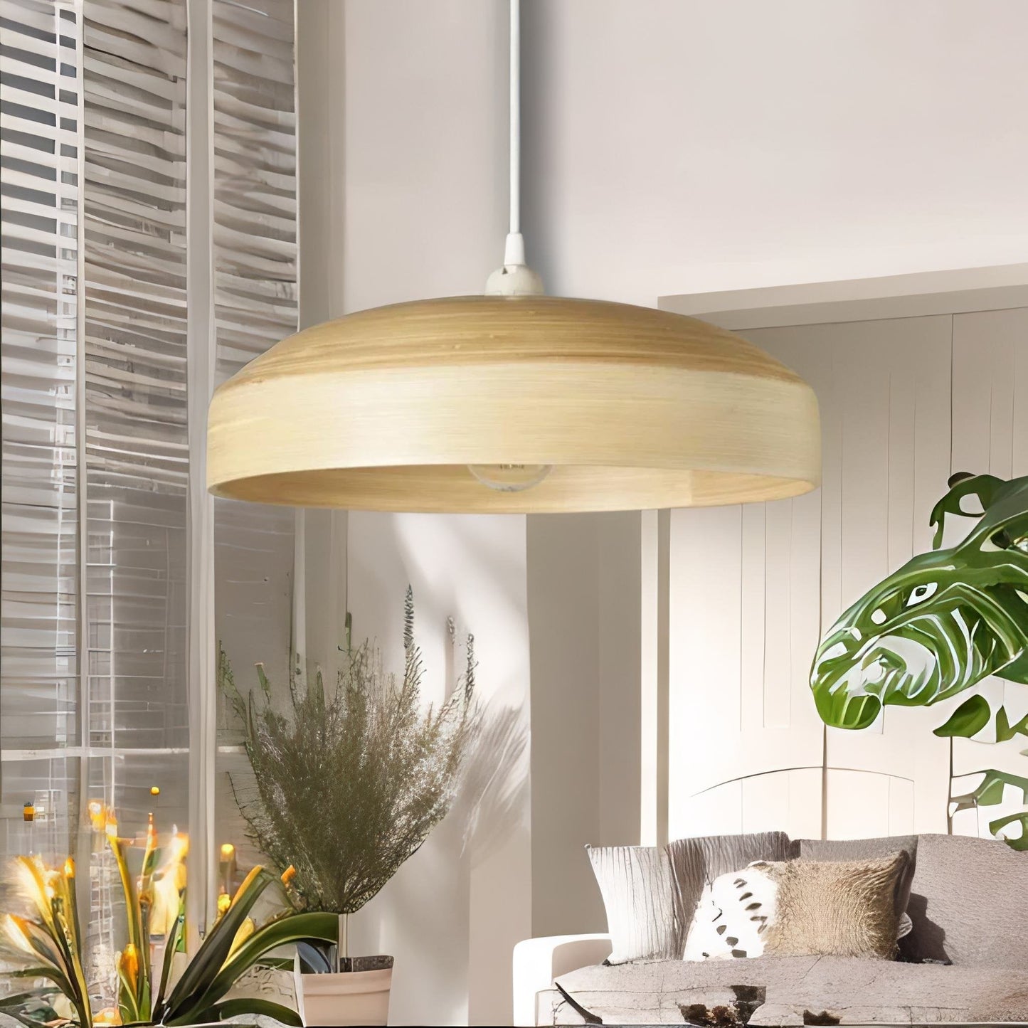 Wooden Dome Ceiling Light Pendant Shade Natural Brown