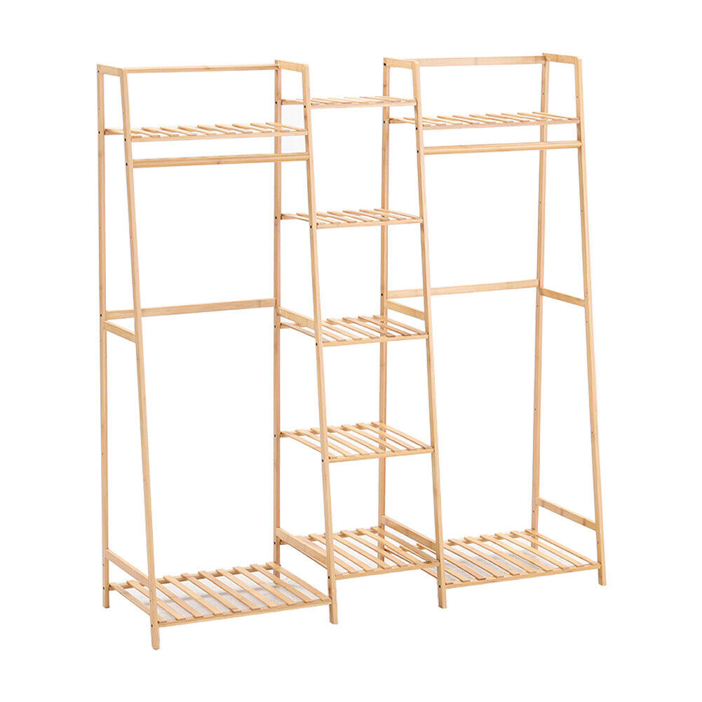Large Wooden Clothes Rack With Storage Shoe Cabinet Brown