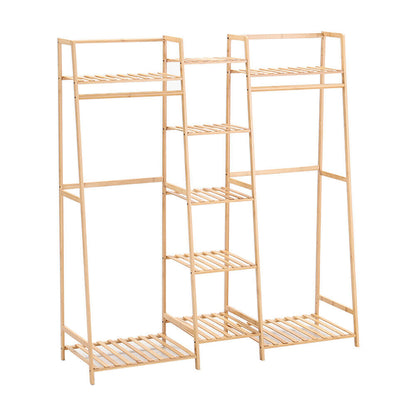 Large Wooden Clothes Rack With Storage Shoe Cabinet Brown