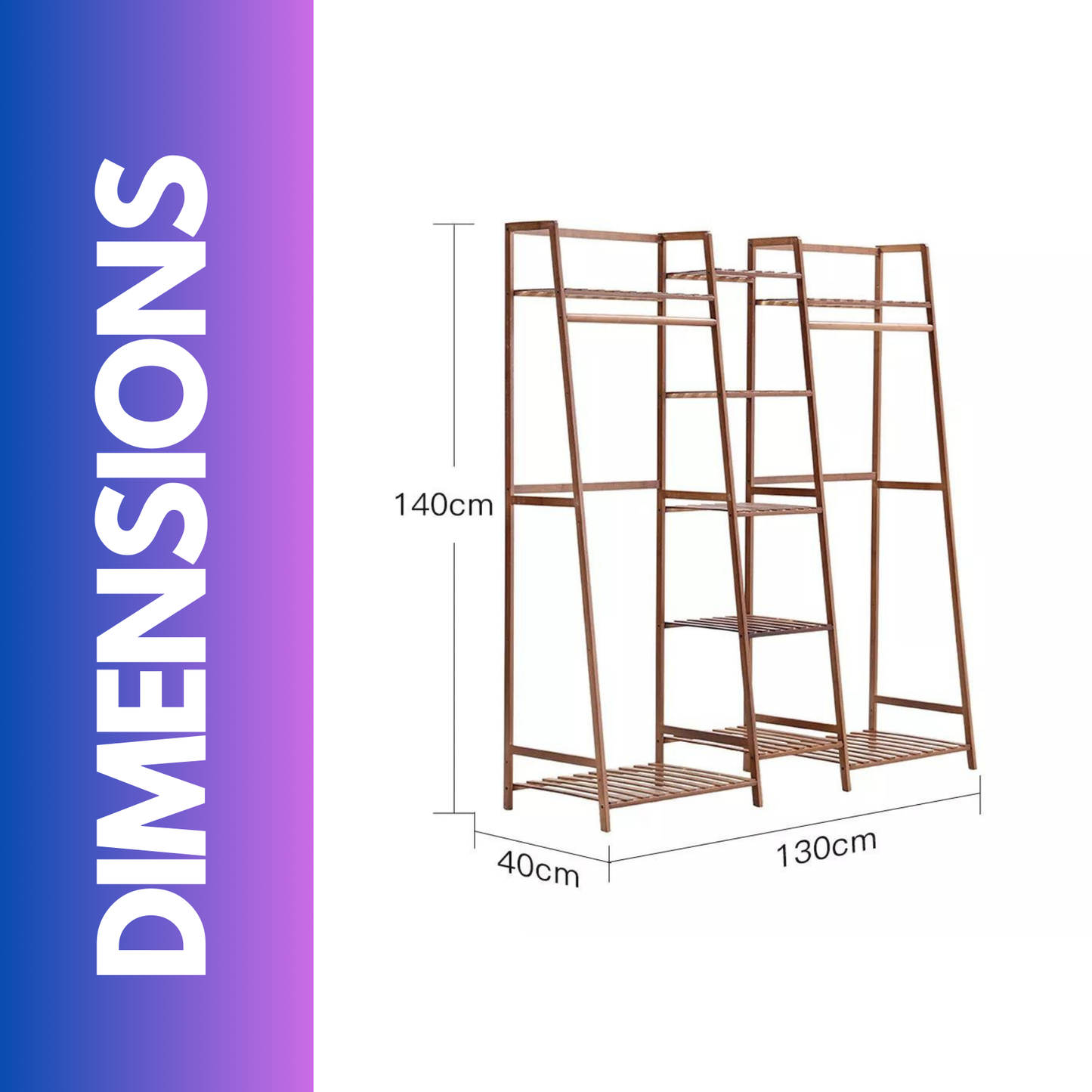 Large Wooden Open Wardrobe Garment Rail With Storage Shelves Natural