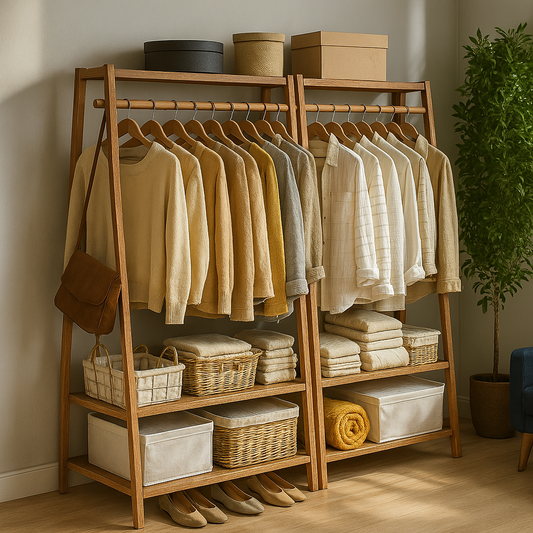 Wooden Clothes Rack | Open Wardrobe With Shoe Storage
