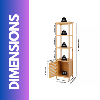 Tall Bathroom Storage Cupboard With 3 Shelves Natural Brown