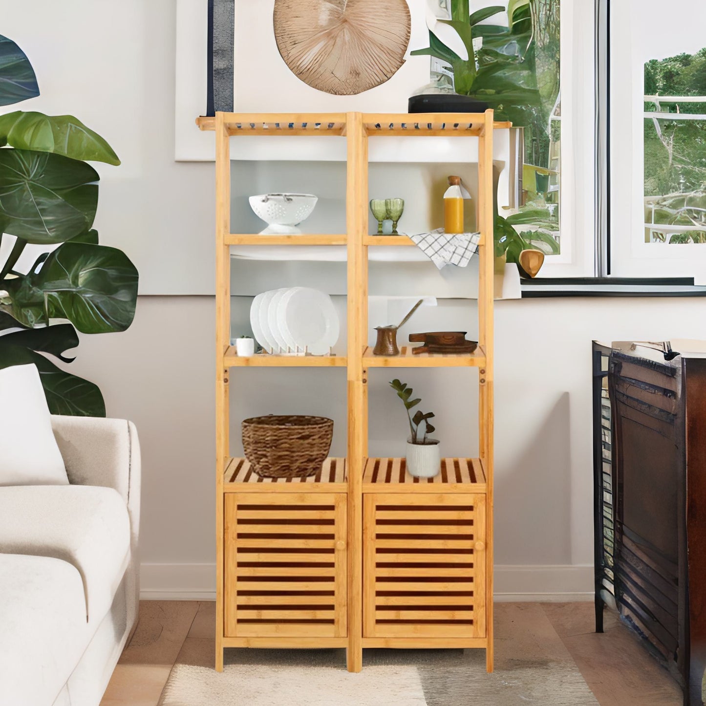 Tall Bathroom Storage Cupboard With 3 Shelves Natural Brown