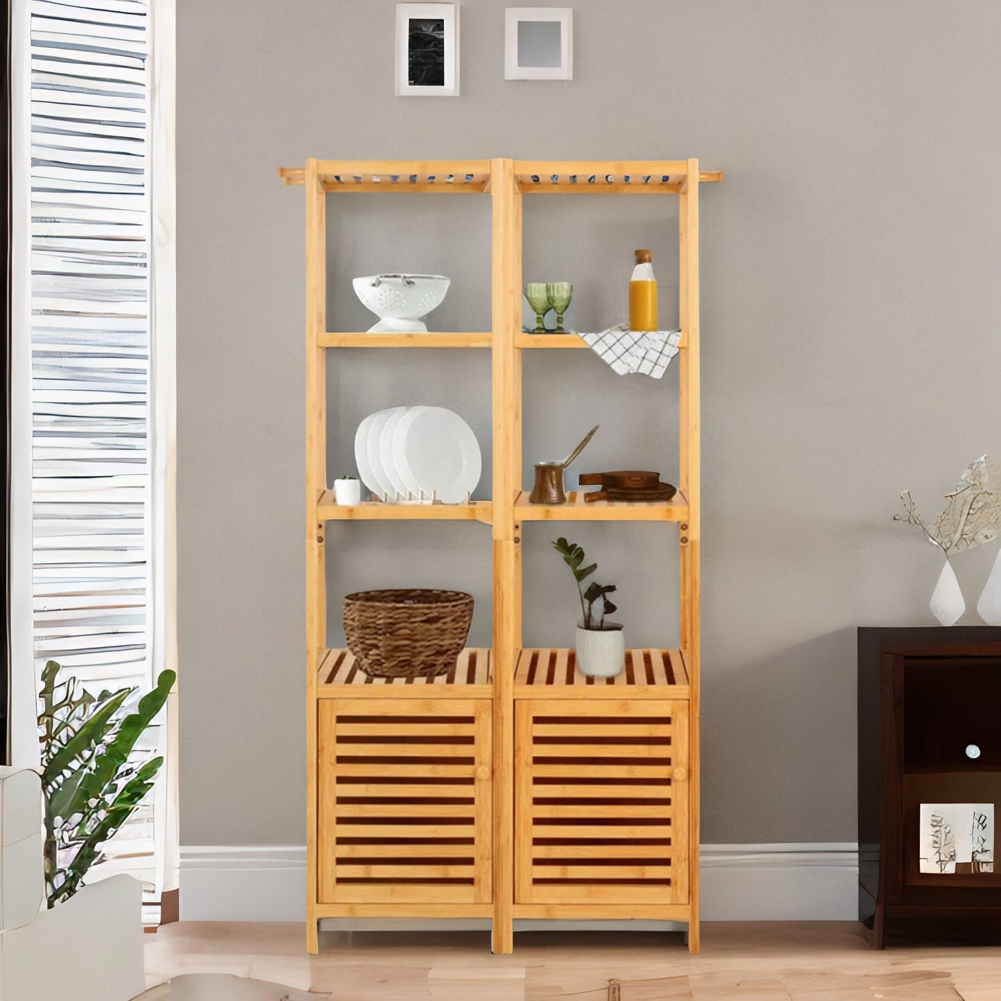 Tall Bathroom Storage Cupboard With 3 Shelves Natural Brown