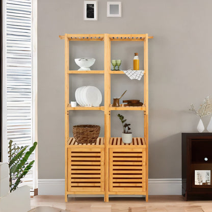 Tall Bathroom Storage Cupboard With 3 Shelves Natural Brown