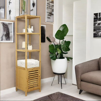 Tall Bathroom Storage Cupboard With 3 Shelves Natural Brown