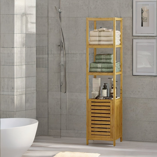Tall Bathroom Storage Cupboard With 3 Shelves Natural Brown