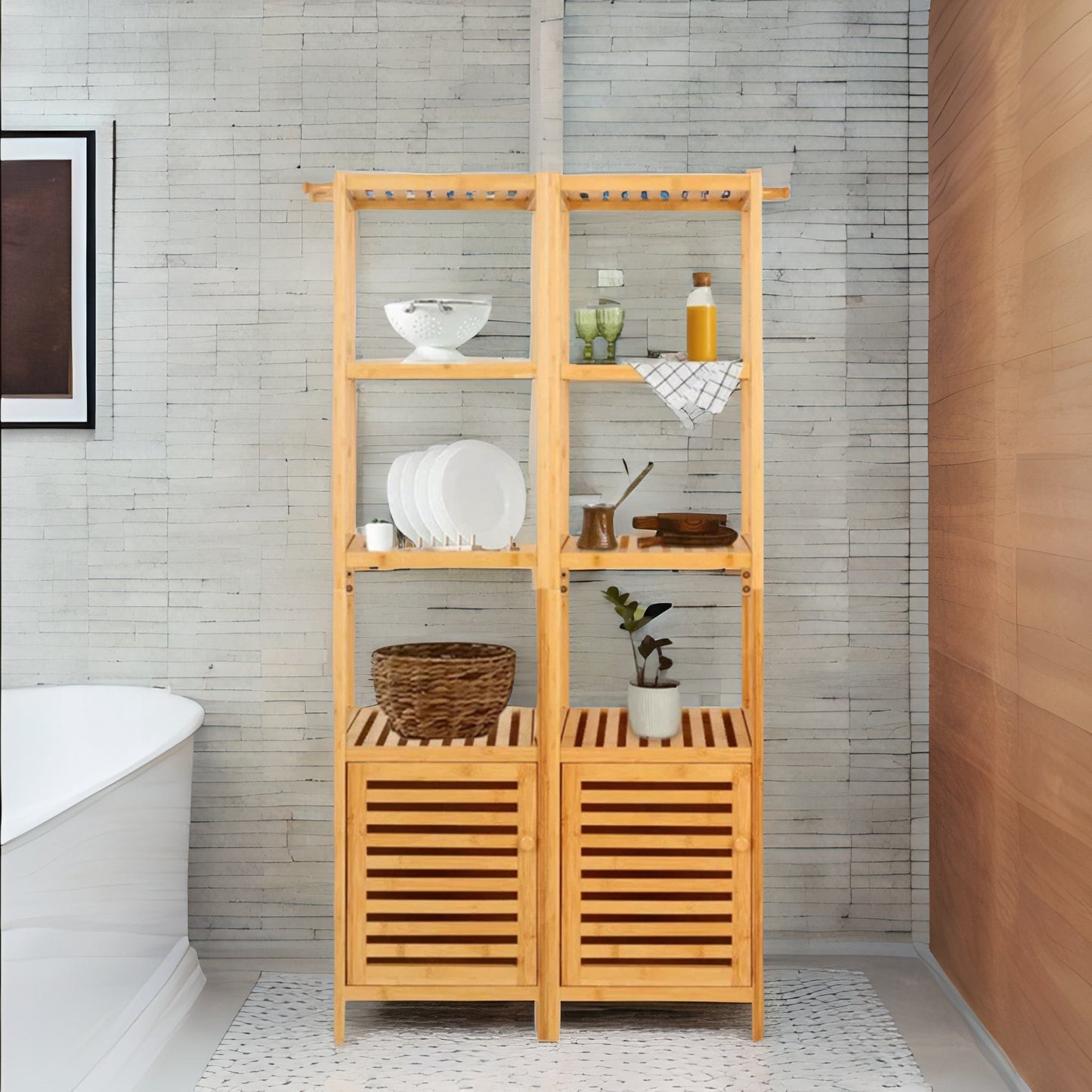 Tall Bathroom Storage Cupboard With 3 Shelves Natural Brown