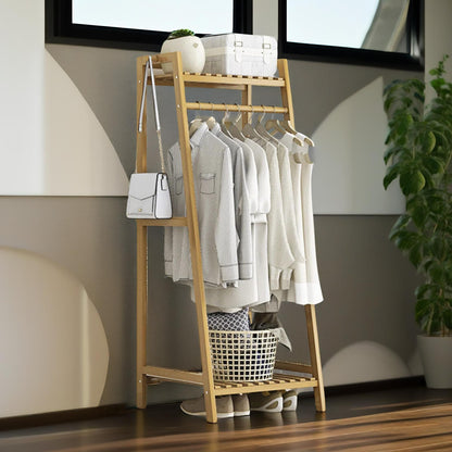 Tall Wooden Clothing Rail With Shelves Brown