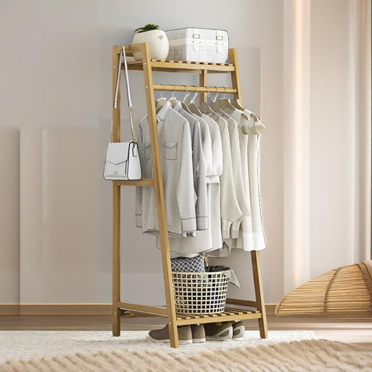 Tall Wooden Clothing Rail With Shelves Brown