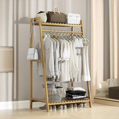 Wide Wooden Clothing Rail With Shelves Brown