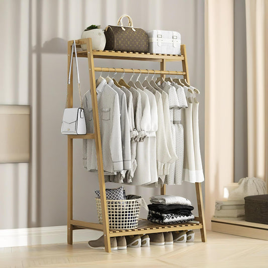 Wide Wooden Clothing Rail With Shelves Brown