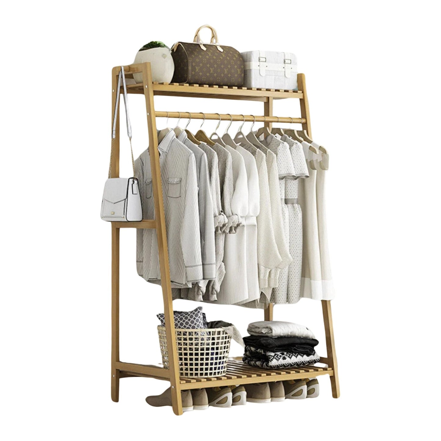 Wide Wooden Clothing Rail With Shelves Brown