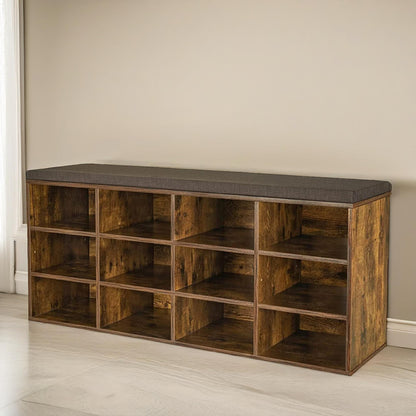 Wide Shoe Storage Bench With Cushioned Seat And Drawer Natural Brown