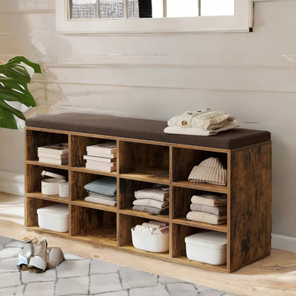 Wide Shoe Storage Bench With Cushioned Seat And Drawer Natural Brown