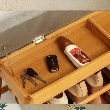 2 Tier Shoe Bench Rack With Cushioned Seat Natural Brown