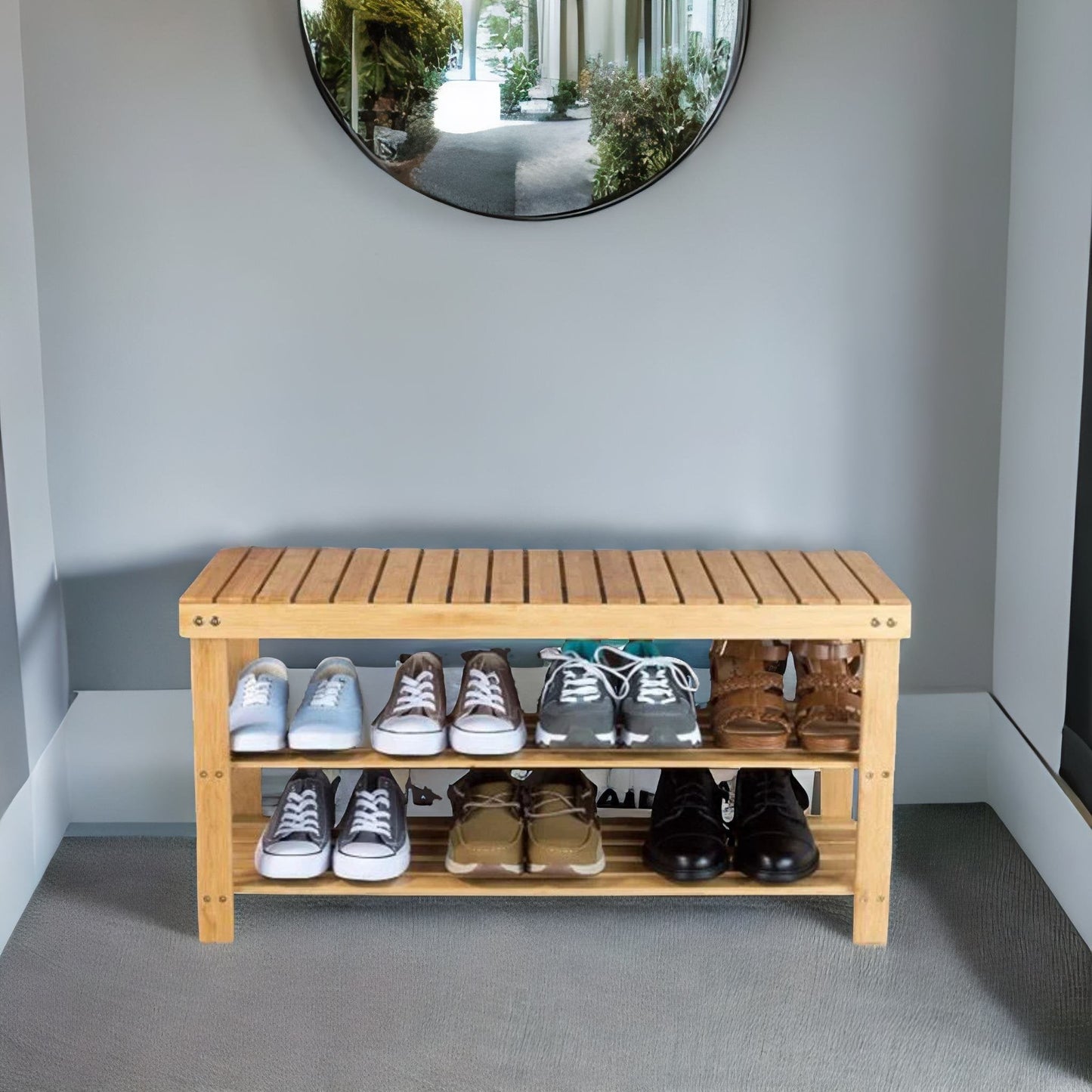 Wooden 2 Tier Shoe Storage Bench