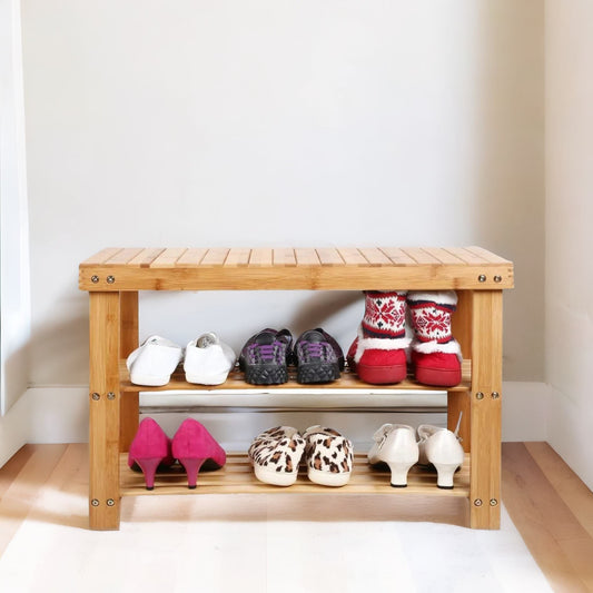 Wooden 2 Tier Shoe Storage Bench