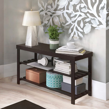 Wooden 3 Tier Shoe Storage Bench For Hallway Dark Brown