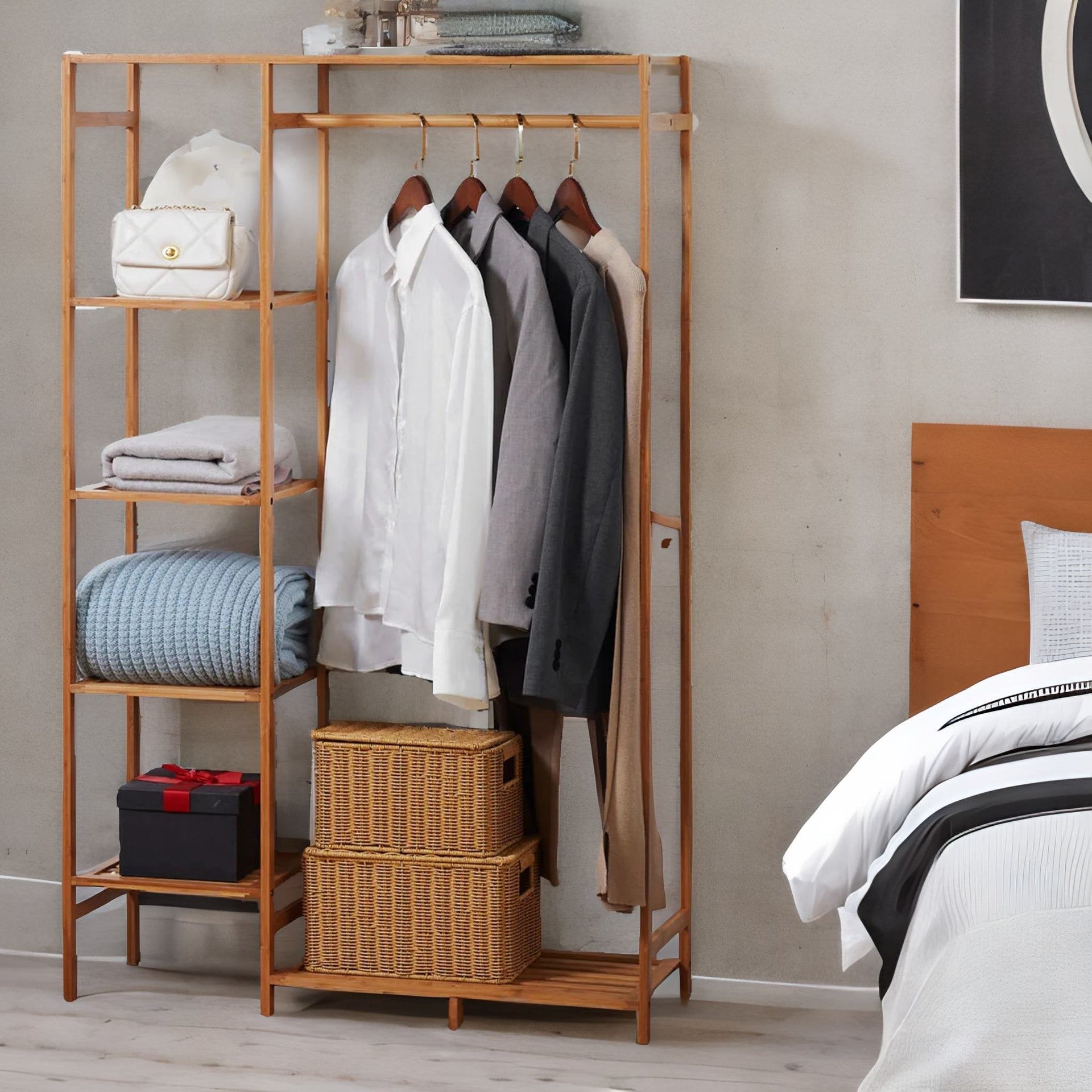 Wooden 6 Tier Open Wardrobe