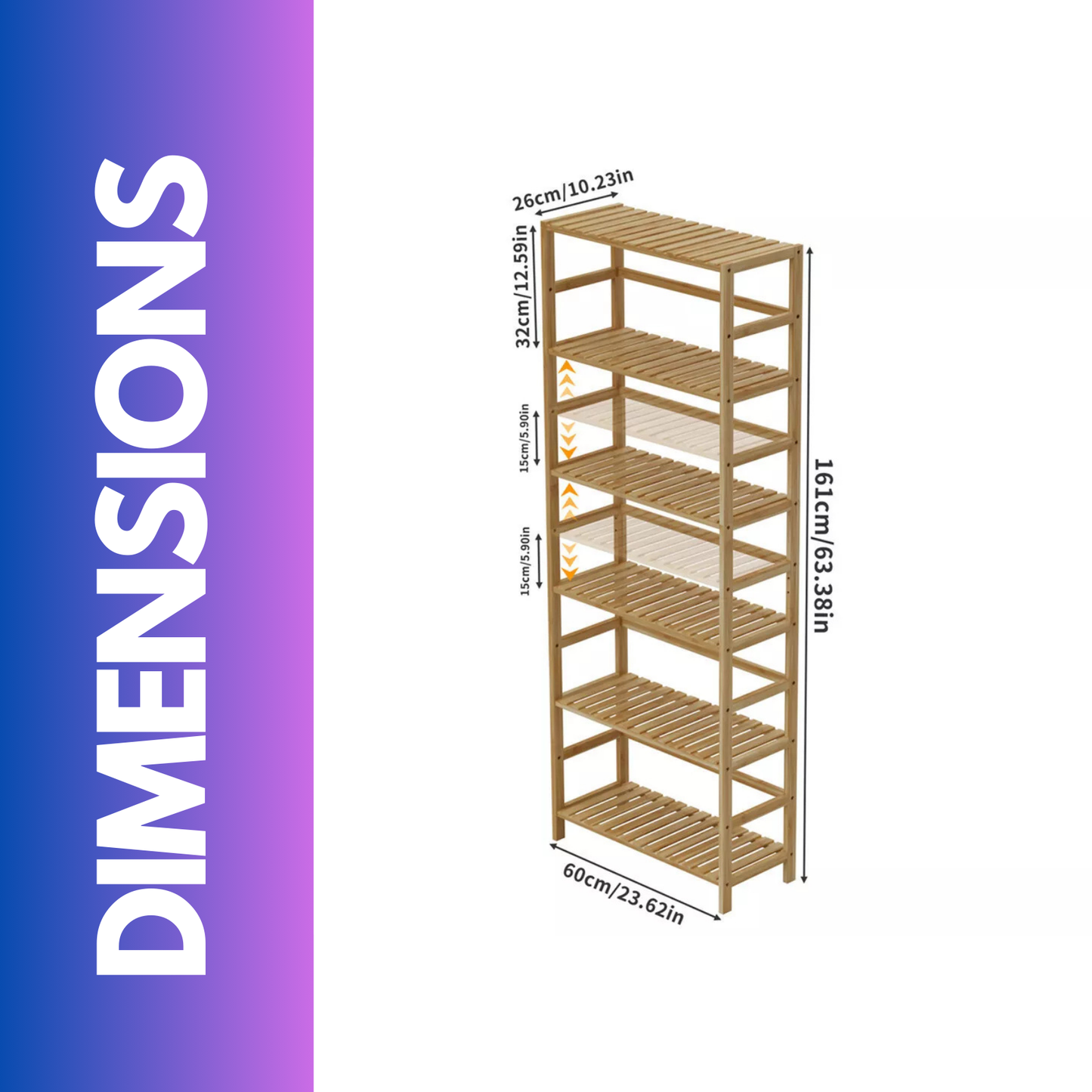 6 Tier Wooden Storage Rack With Adjustable Shelves Natural Brown