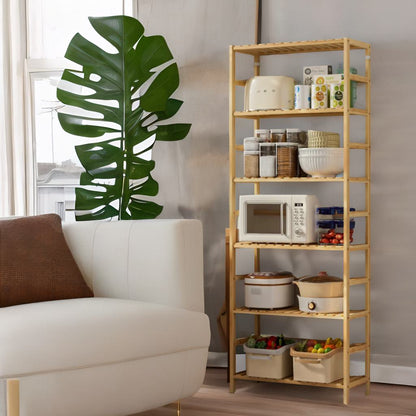 6 Tier Wooden Storage Rack With Adjustable Shelves Natural Brown