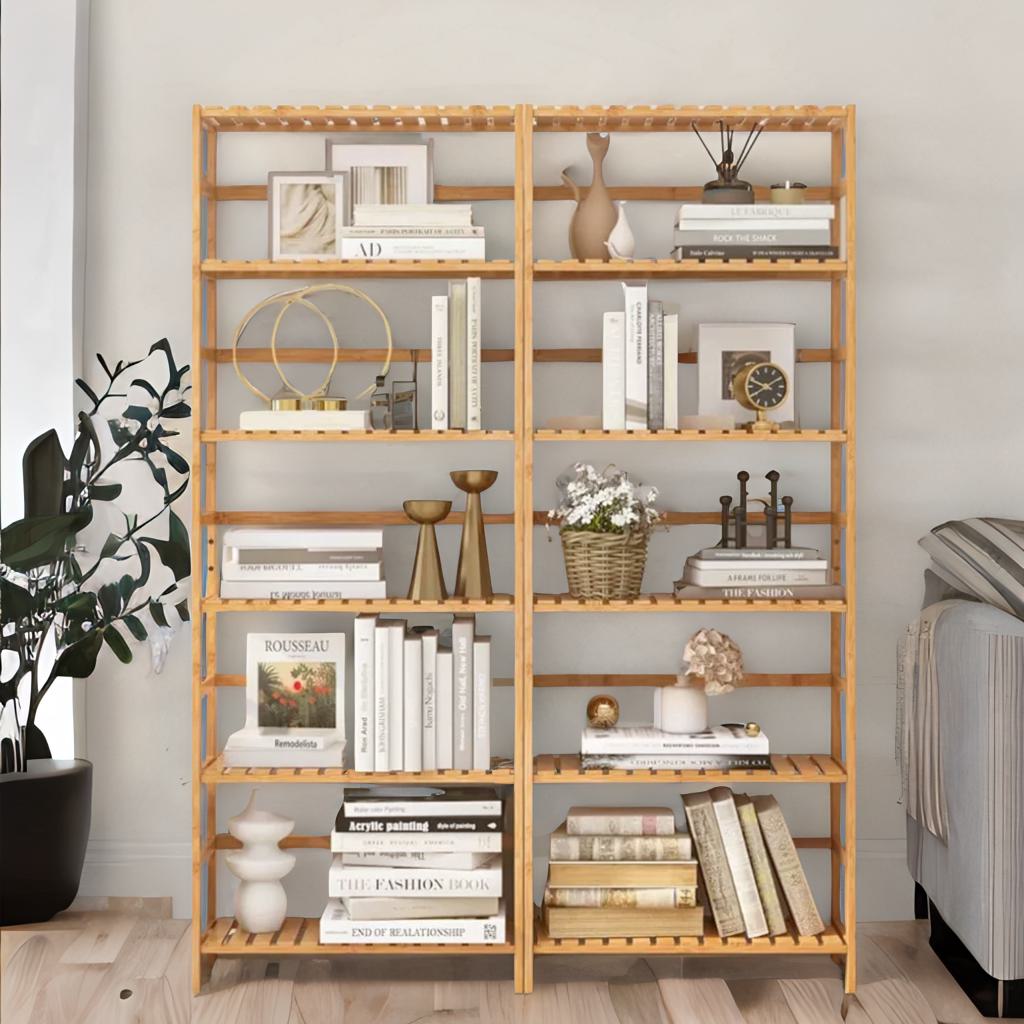 6 Tier Wooden Storage Rack With Adjustable Shelves Natural Brown