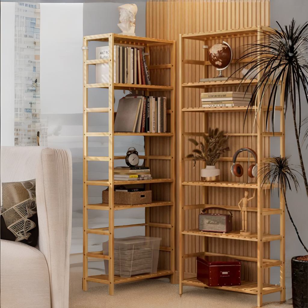 6 Tier Wooden Storage Rack With Adjustable Shelves Natural Brown