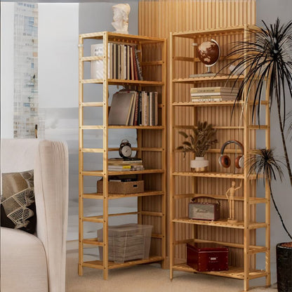 6 Tier Wooden Storage Rack With Adjustable Shelves Natural Brown