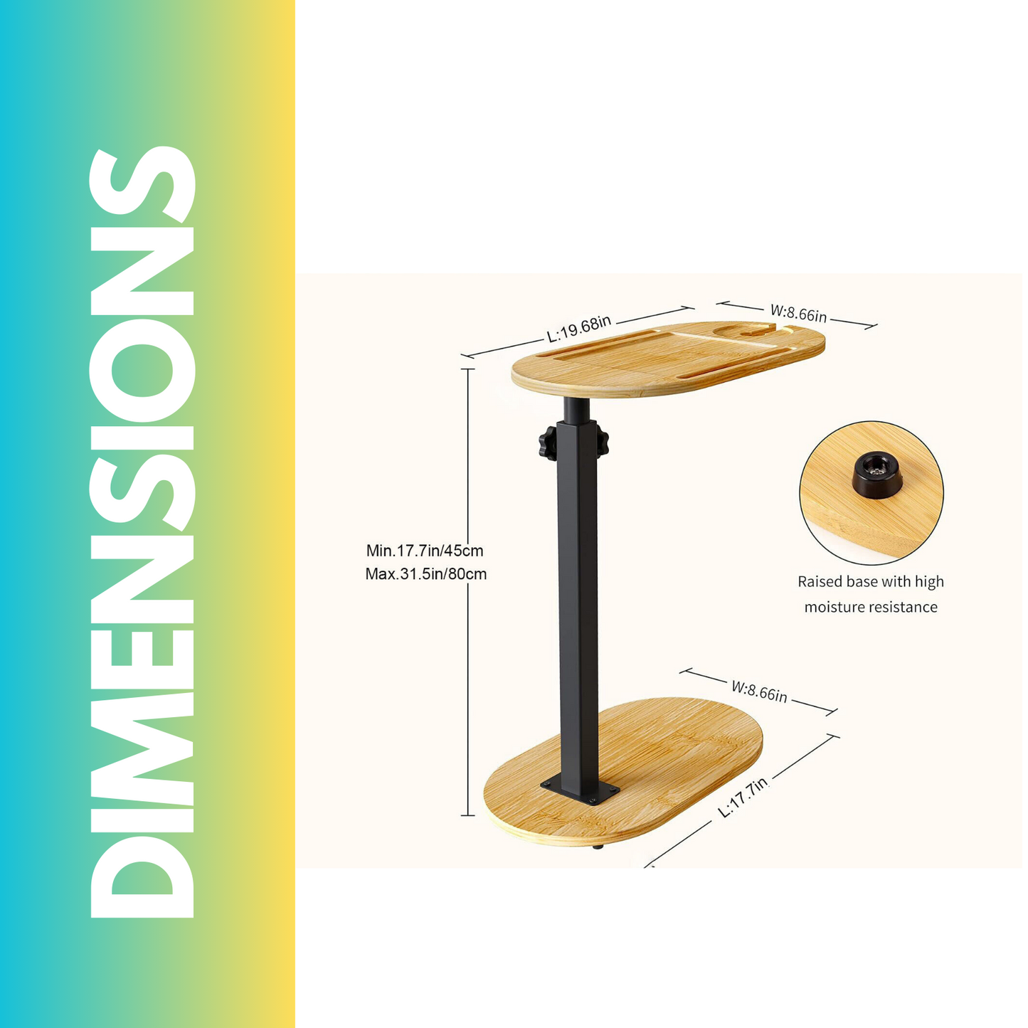 Wooden Adjustable Side Tray Table Natural Wood