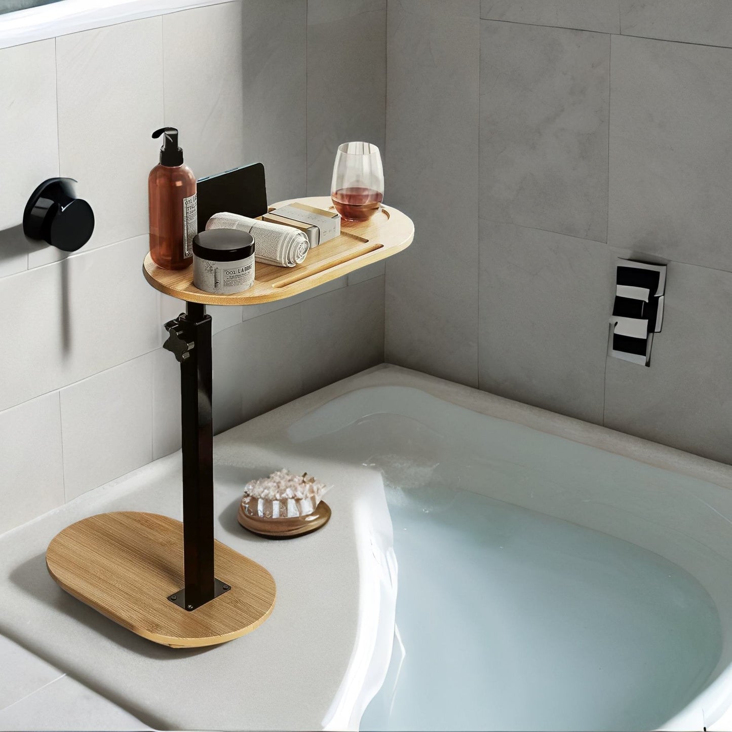 Wooden Adjustable Side Tray Table Natural Wood