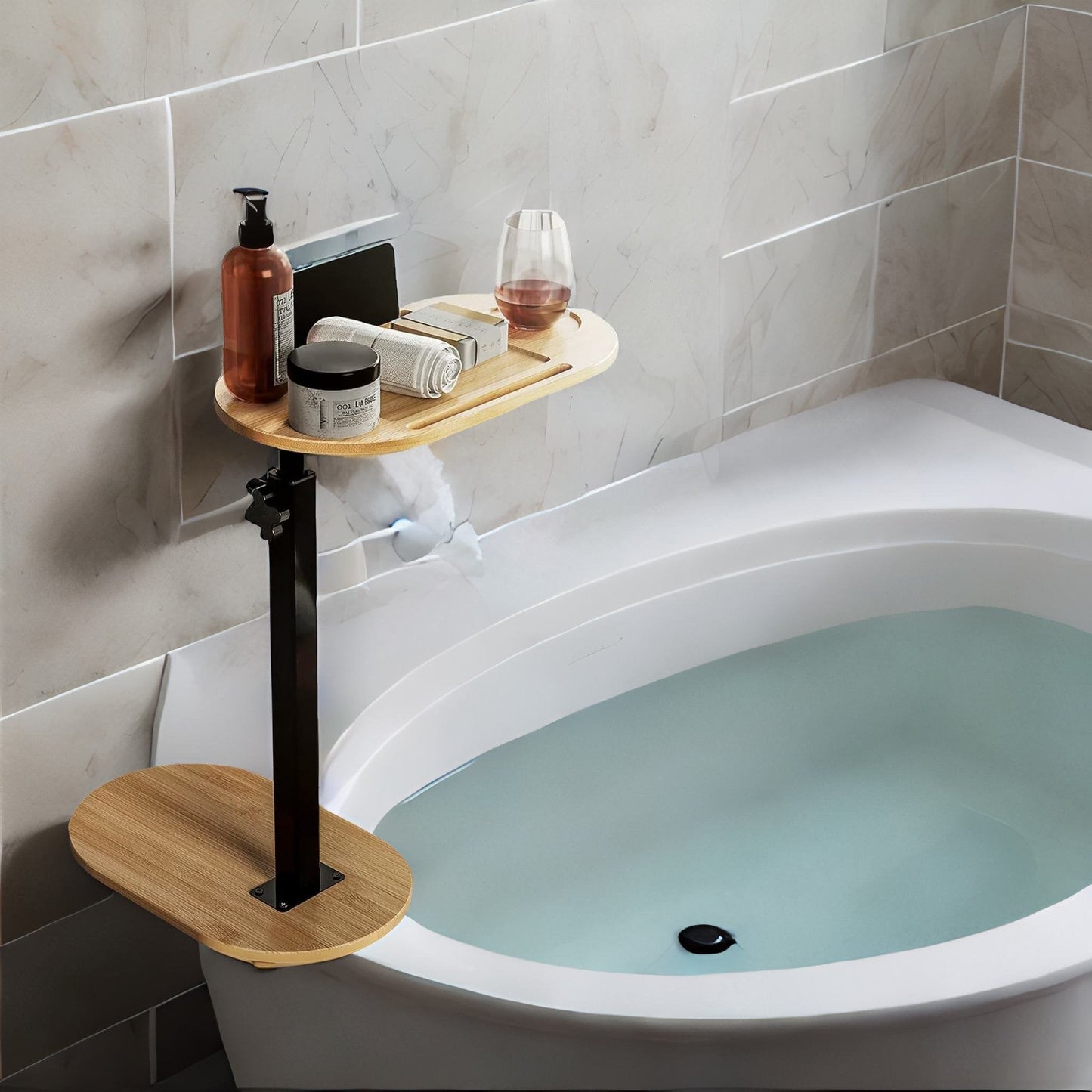 Wooden Adjustable Side Tray Table Natural Wood