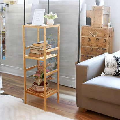 4 Tier Adjustable Wooden Standing Shelving Rack Unit Natural Brown