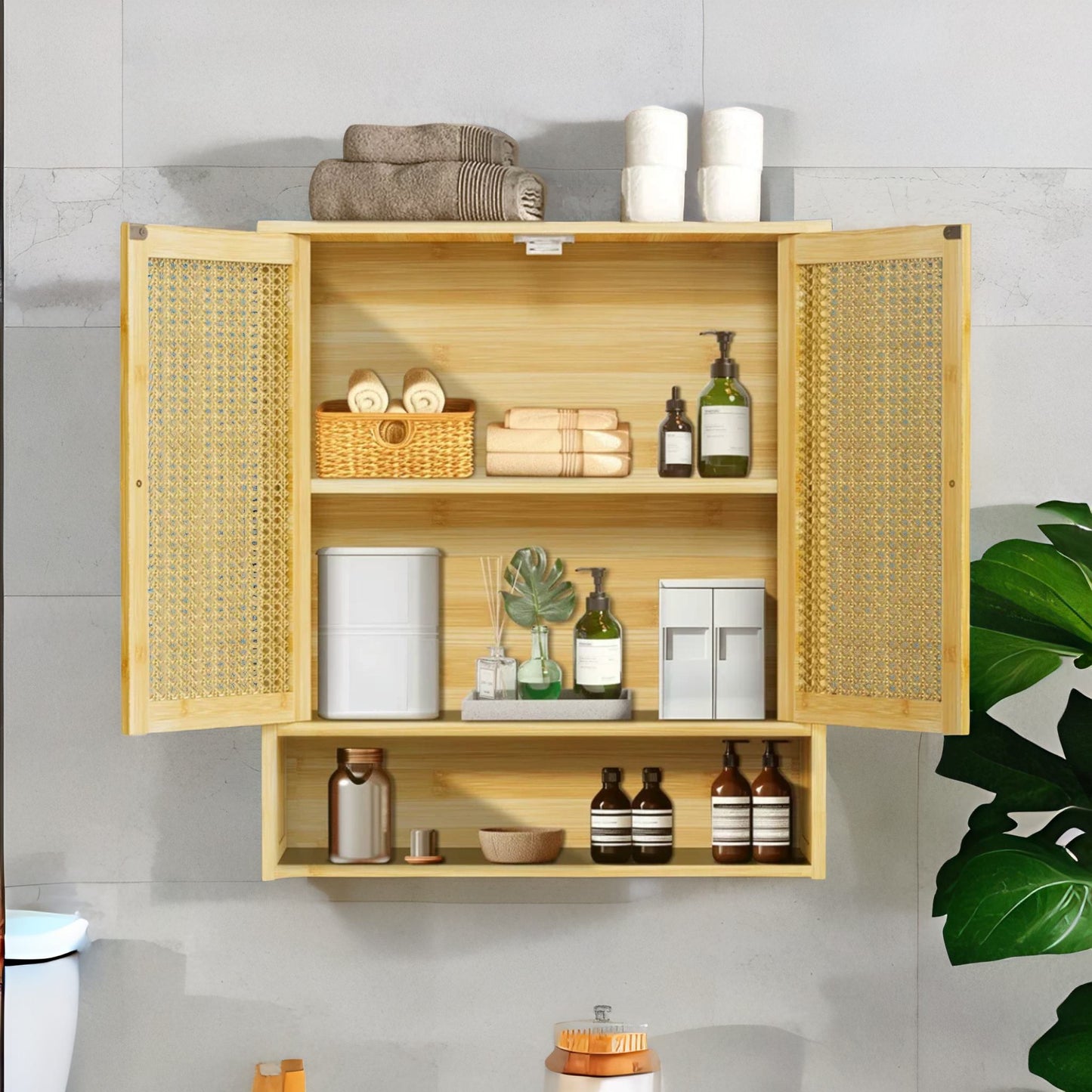 Wooden Bathroom Wall-Mounted Storage Cabinet Organiser Natural Brown