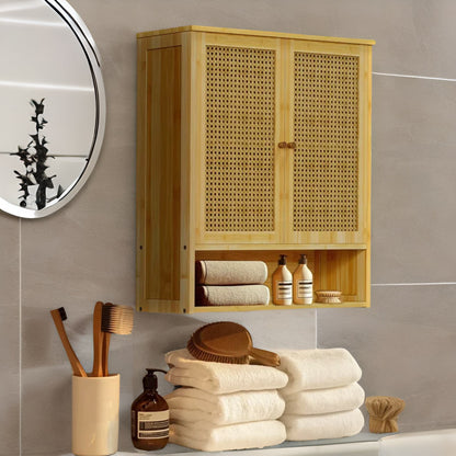Wooden Bathroom Wall-Mounted Storage Cabinet Organiser Natural Brown