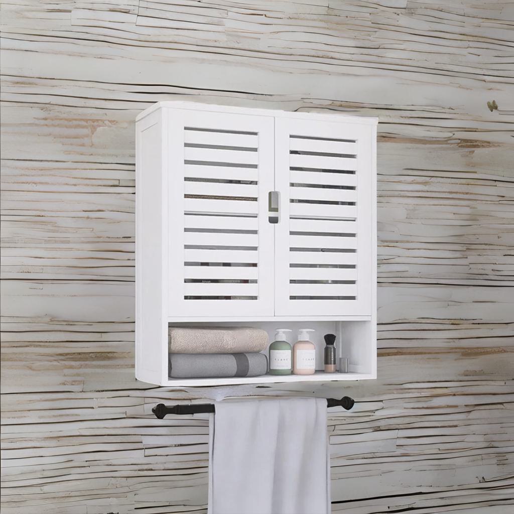 Wooden Bathroom Wall Storage Cabinet Organiser White